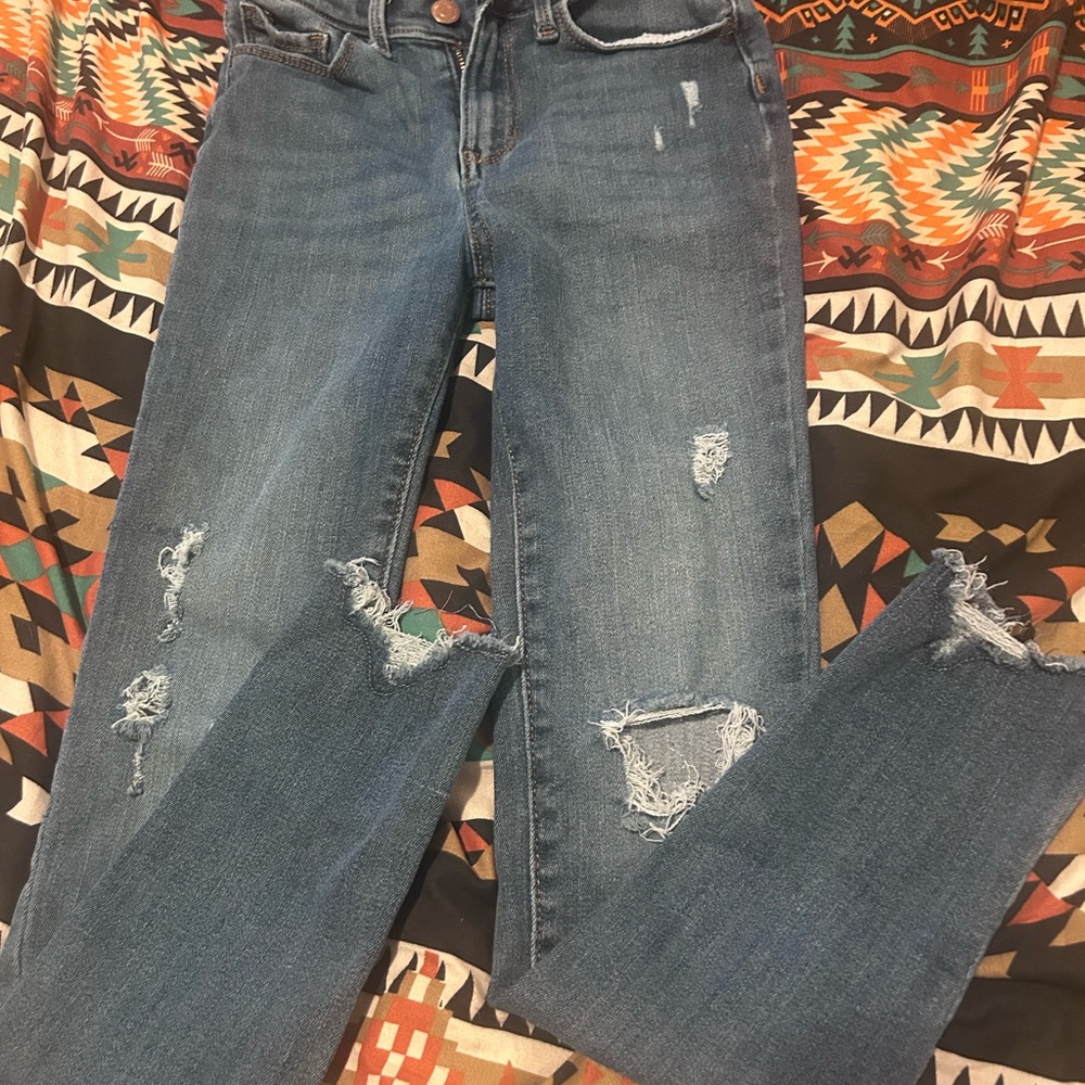 Old Navy Blue Straight Leg Jeans with Distressed Details